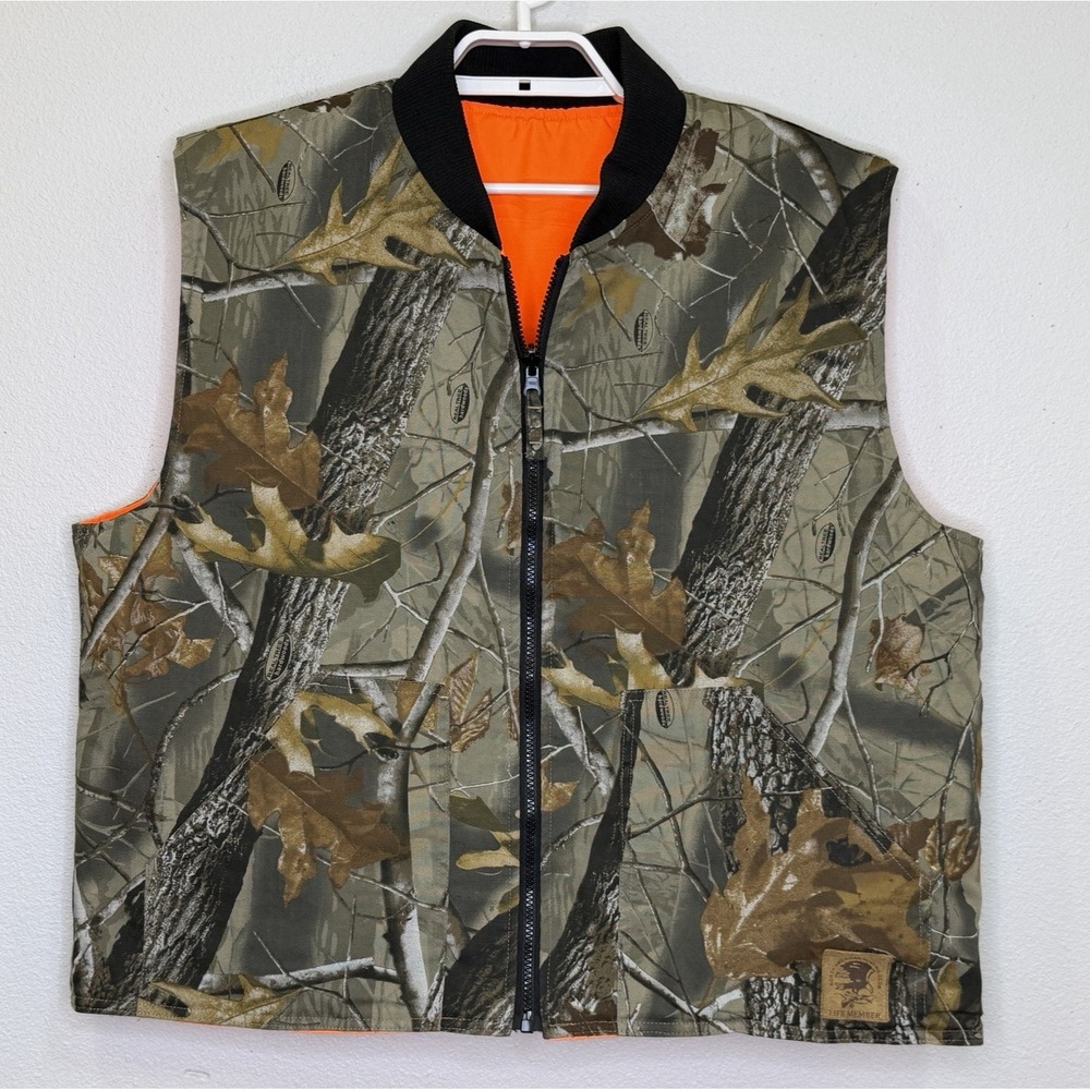 Bob Allen Vest Mens Large Realtree Hardwood Camo Blaze Orange Reversible Hunting